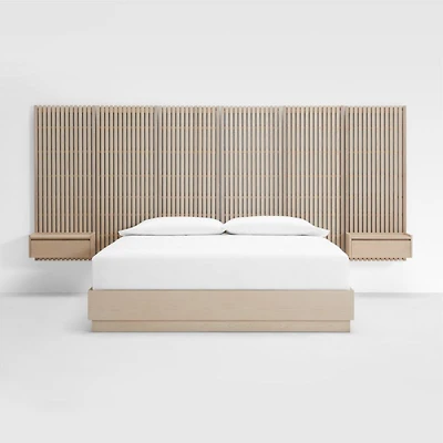 Batten White Oak King Plinth-Base Bed and Nightstands