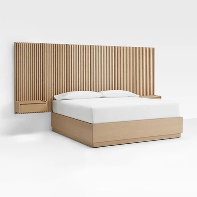 Batten White Oak King Plinth-Base Storage Bed and Nightstands