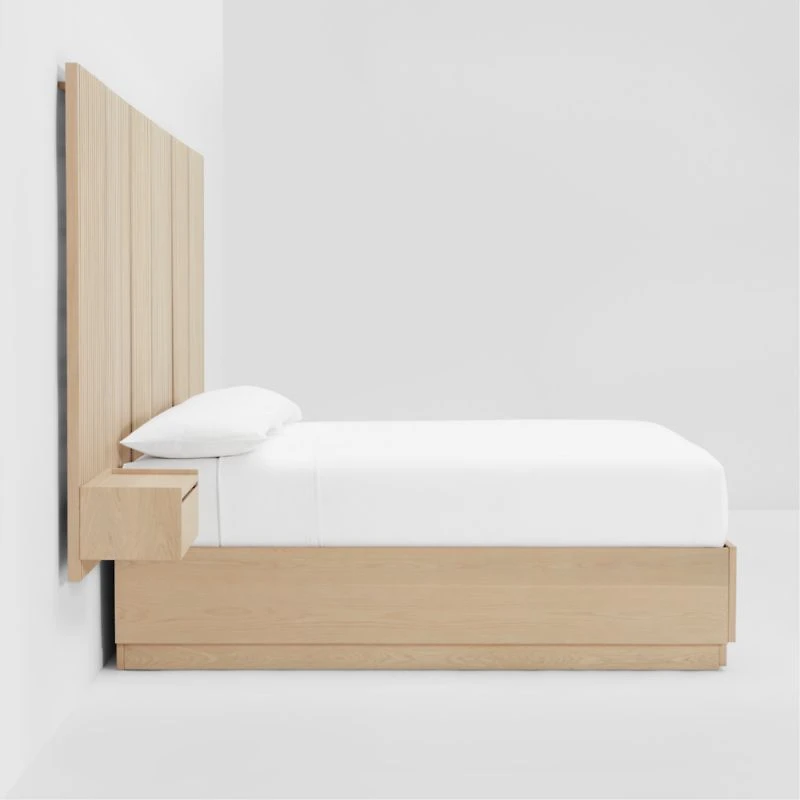 Batten White Oak King Plinth-Base Storage Bed and Nightstands