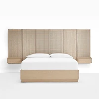 Batten White Oak Queen Plinth-Base Storage Bed and Nightstands