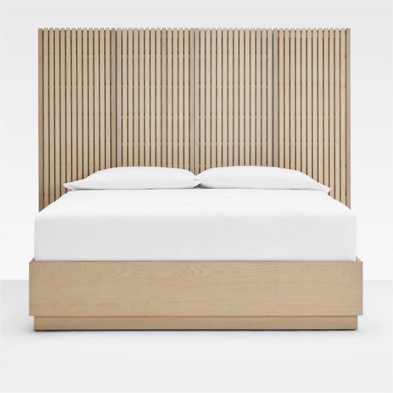 Batten White Oak Queen Plinth-Base Storage Bed