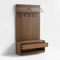 Batten Brown Oak Storage Bench and Panel Set with Reversible Shelf