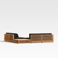 Batten Natural Teak 5-Piece L-Shaped Outdoor Sectional Sofa with Corner Coffee Table & Canvas Black Sunbrella ® Cushions