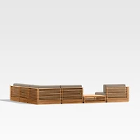 Batten Natural Teak 6-Piece L-Shaped Outdoor Sectional Sofa with Side Coffee Table & Cast Shale Brown Sunbrella ® Cushions