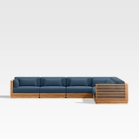 Batten Natural Teak 7-Piece L-Shaped Outdoor Sectional Sofa with Cast Harbor Navy Blue Sunbrella ® Cushions