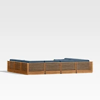 Batten Natural Teak 8-Piece U-Shaped Outdoor Sectional Sofa with Cast Harbor Navy Blue Sunbrella ® Cushions
