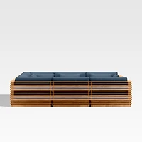 Batten Natural Teak 8-Piece U-Shaped Outdoor Sectional Sofa with Cast Harbor Navy Blue Sunbrella ® Cushions