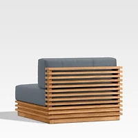 Batten Natural Teak Outdoor Armless Chair with Canvas Haze Blue Sunbrella ® Cushions