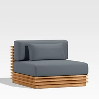 Batten Natural Teak Outdoor Armless Chair with Canvas Haze Blue Sunbrella ® Cushions