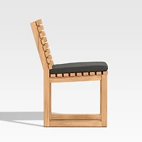 Batten Natural Teak Outdoor Dining Side Chair with Charcoal Cushions
