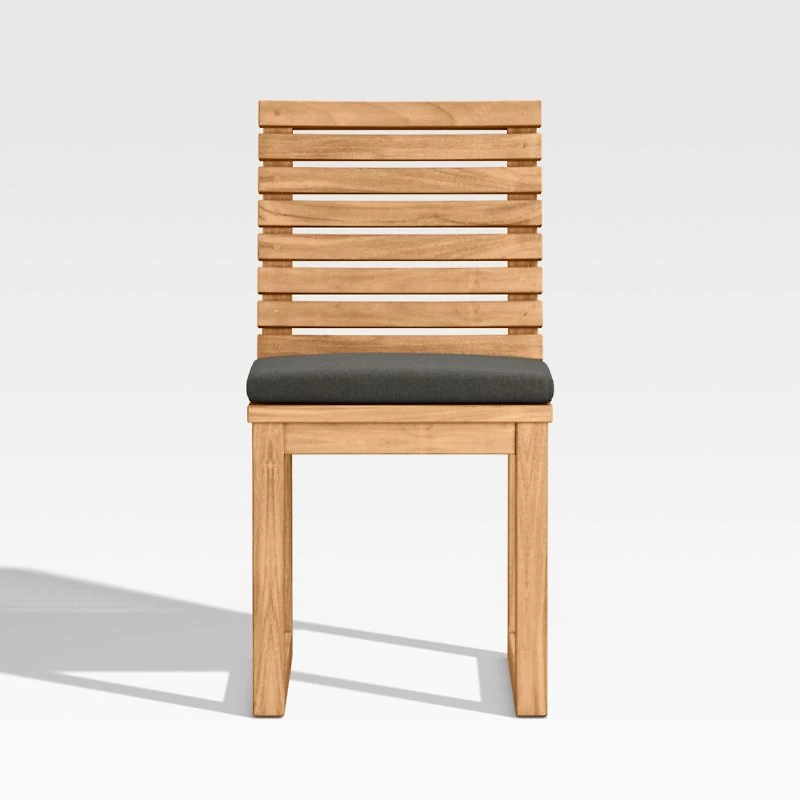 Batten Natural Teak Outdoor Dining Side Chair with Charcoal Cushions