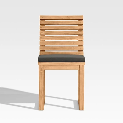 Batten Natural Teak Outdoor Dining Side Chair with Charcoal Cushions