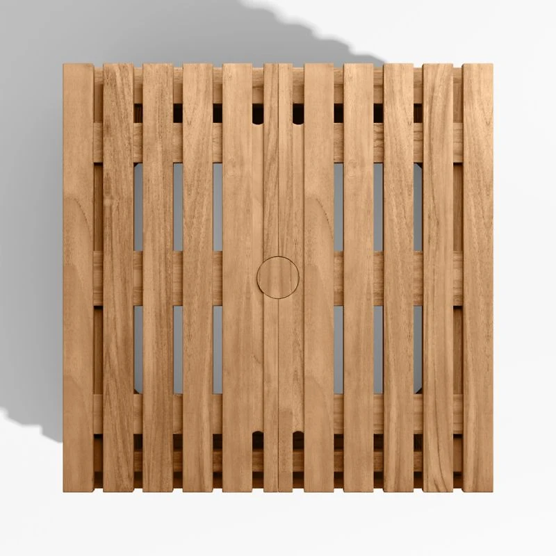 Batten Natural Teak Outdoor Umbrella Holder Side Table with Umbrella Base