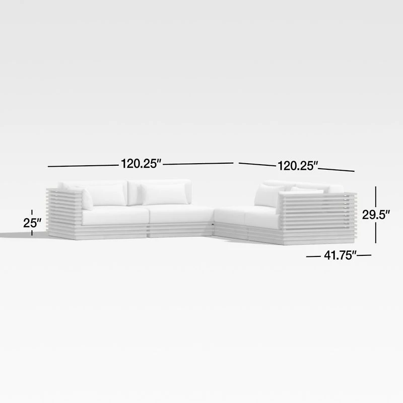 Batten Natural Teak 5-Piece L-Shaped Outdoor Sectional Sofa with Corner Coffee Table & Canvas Black Sunbrella ® Cushions