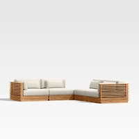 Batten Natural Teak 5-Piece L-Shaped Outdoor Sectional Sofa with Corner Coffee Table & Canvas Black Sunbrella ® Cushions