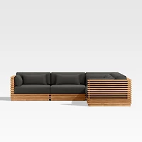 Batten Natural Teak 5-Piece L-Shaped Outdoor Sectional Sofa with Charcoal Cushions