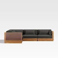 Batten Natural Teak 5-Piece L-Shaped Outdoor Sectional Sofa with Charcoal Cushions