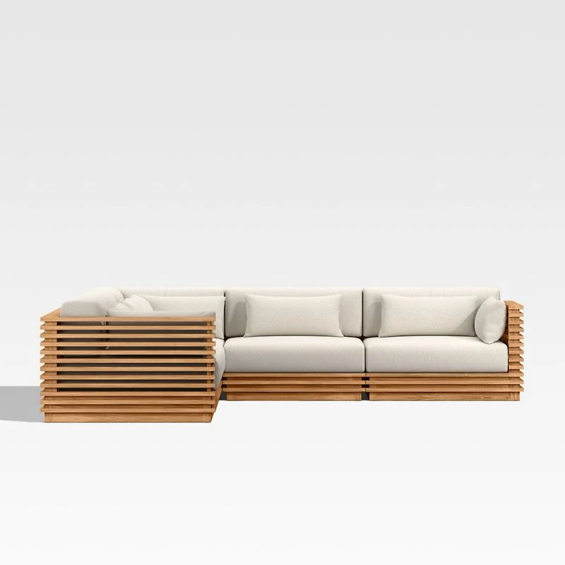 Batten Natural Teak 5-Piece L-Shaped Outdoor Sectional Sofa with Oat Cushions