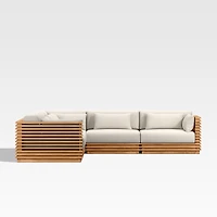 Batten Natural Teak 5-Piece L-Shaped Outdoor Sectional Sofa with Oat Cushions