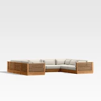 Batten Natural Teak 8-Piece U-Shaped Outdoor Sectional Sofa with Cast Harbor Navy Blue Sunbrella ® Cushions