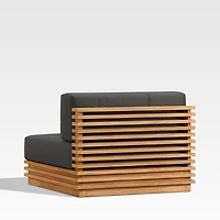 Batten Natural Teak Outdoor Armless Chair with Charcoal Cushions