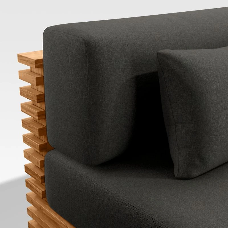 Batten Natural Teak Outdoor Armless Chair with Charcoal Cushions