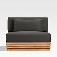 Batten Natural Teak Outdoor Armless Chair with Charcoal Cushions
