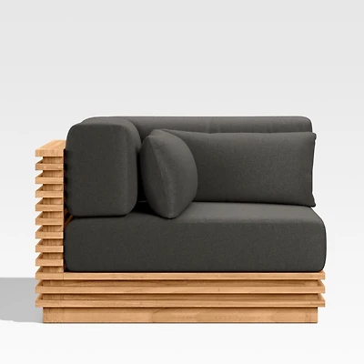 Batten Natural Teak Outdoor Corner Chair with Charcoal Cushions