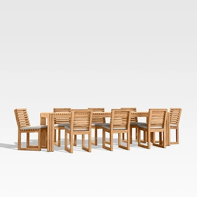 Batten 86"-110" Natural Teak Extendable Outdoor Dining Table Set with Oat Cushions