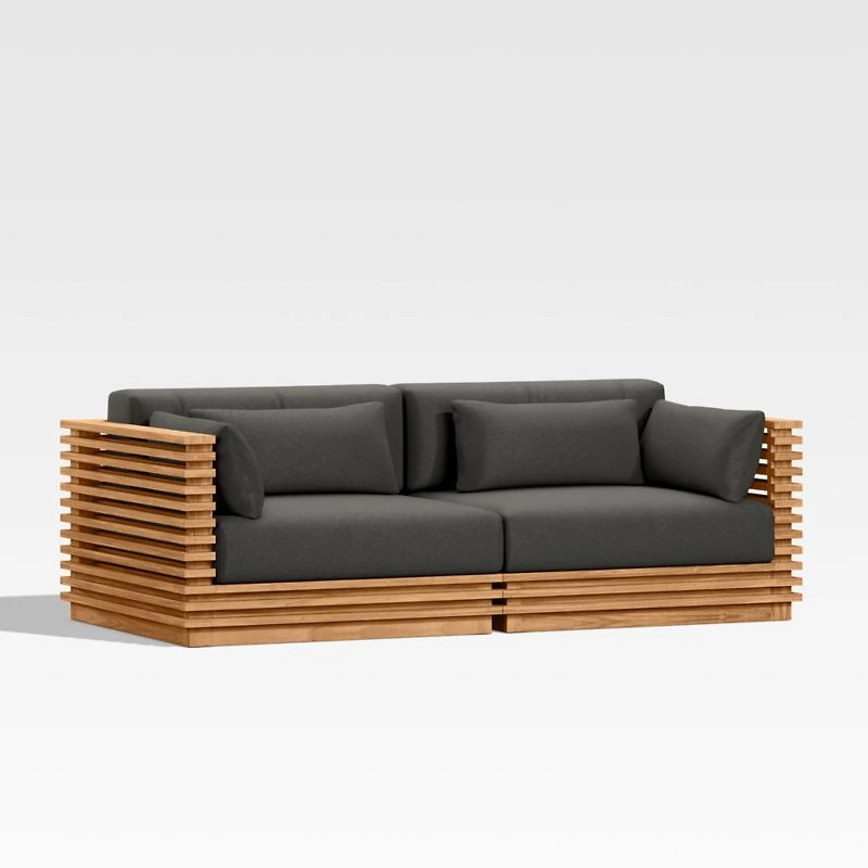 Batten 83" Natural Teak Outdoor Loveseat with Charcoal Cushions