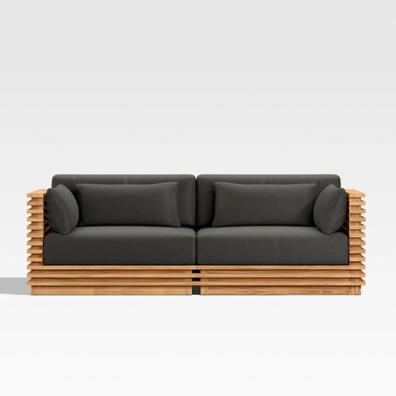 Batten 83" Natural Teak Outdoor Loveseat with Charcoal Cushions