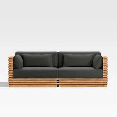 Batten 83" Natural Teak Outdoor Loveseat with Charcoal Cushions