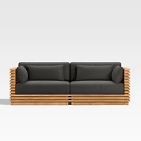 Batten 83" Natural Teak Outdoor Loveseat with Charcoal Cushions