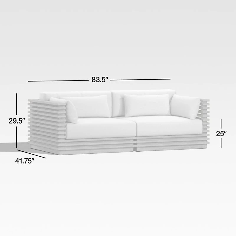 Batten 83" Natural Teak Outdoor Loveseat with Charcoal Cushions