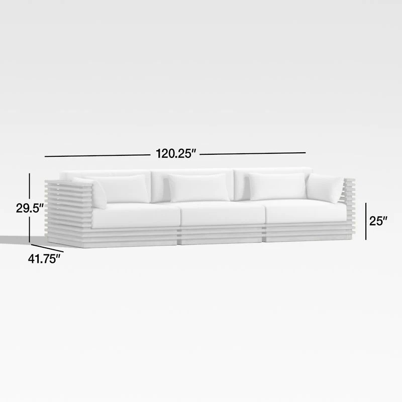 Batten 120" Natural Teak Outdoor Sofa with Canvas Black Sunbrella ® Cushions