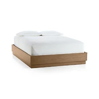 Batten Brown Oak Queen Plinth-Base Bed