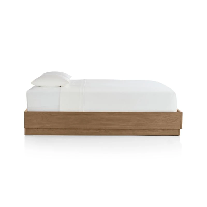 Batten Brown Oak Queen Plinth-Base Bed