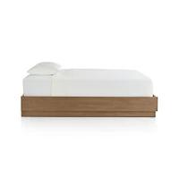 Batten Brown Oak Queen Plinth-Base Bed