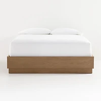 Batten Brown Oak Queen Plinth-Base Bed