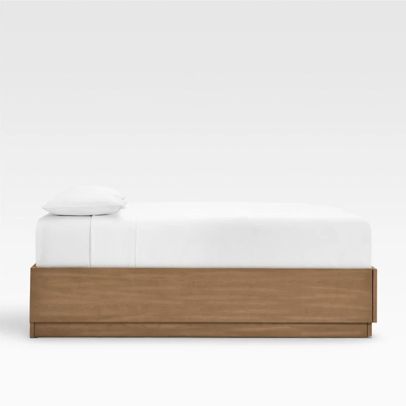 Batten Brown Oak Queen Plinth-Base Storage Bed