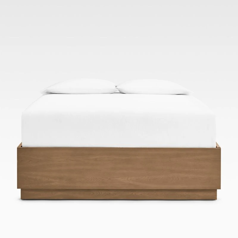 Batten Brown Oak Queen Plinth-Base Storage Bed