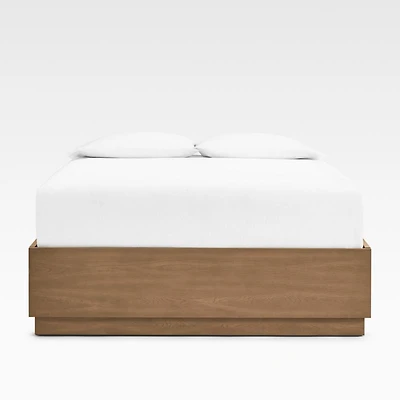Batten Brown Oak Queen Plinth-Base Storage Bed