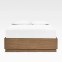 Batten Brown Oak Queen Plinth-Base Storage Bed