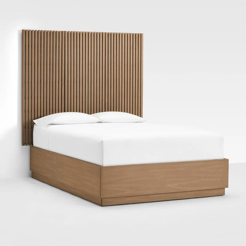 Batten Brown Oak Queen Plinth-Base Storage Bed and Panels