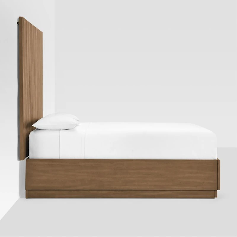 Batten Brown Oak Queen Plinth-Base Storage Bed and Panels
