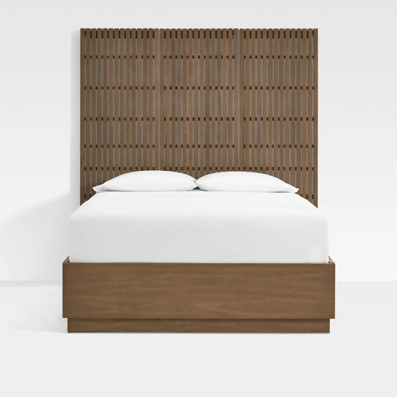Batten Brown Oak Queen Plinth-Base Storage Bed and Panels