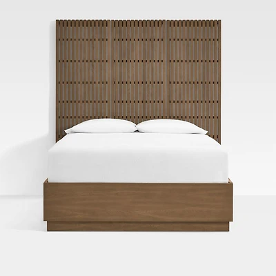 Batten Brown Oak Queen Plinth-Base Storage Bed and Panels