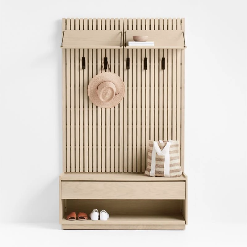 Batten 47.5" White Oak Storage Bench and Panel Set with Reversible Shelf