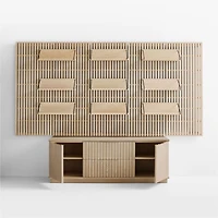 Batten White Oak Storage Media Console Set with 5 Panels and Reversible Shelves