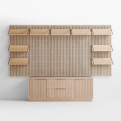 Batten White Oak Storage Media Console Set with 5 Panels and Reversible Shelves